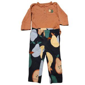 Carter's Matching Set Girls Sz 6M Brown Onsies Black Leggings Avocado Print